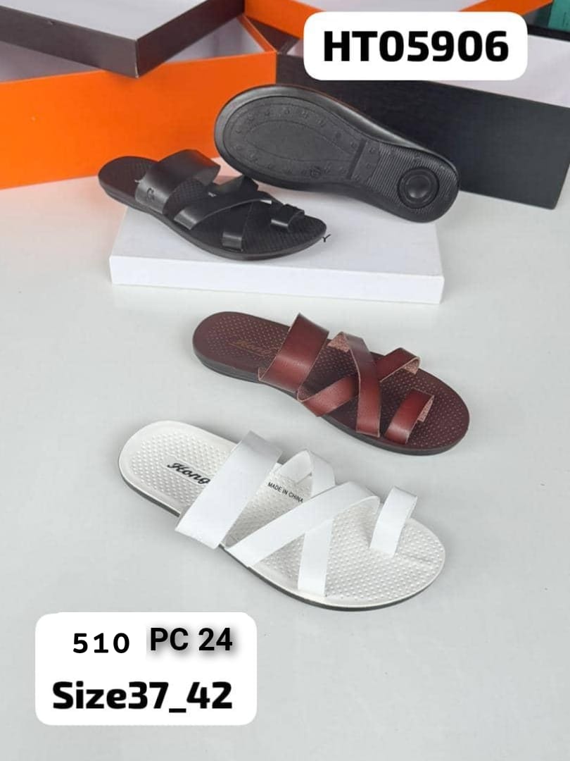 Leather unisex open slides
